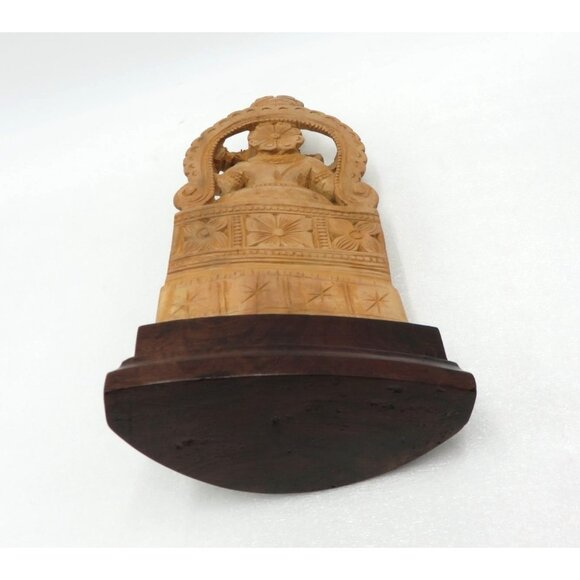 Hand-Carved Wooden Indian Statue With Intricate Detailing and Dark Base 9" Tall - Picture 10 of 11